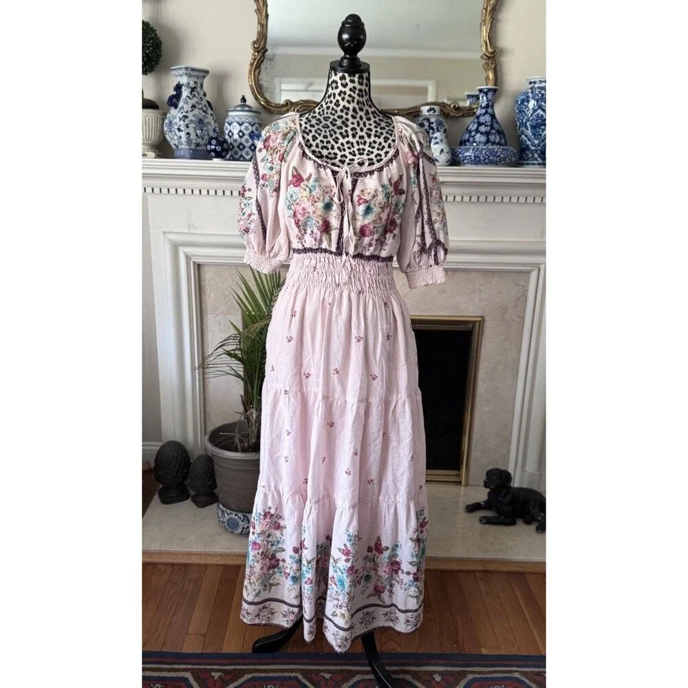 ANTHROPOLOGIE the somerset puff sleeve maxi dress M Milkmaid Fairy Hippie Boho - Picture 1 of 16